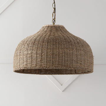 Eliza 20" Coastal Bohemian Rattan/Iron Dome LED Pendant - JONATHAN Y
